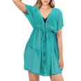 thumbnail image 1 of HAPPY BAY Women's Beach Bikini Sheer Chiffon Cover up V Neck Dress Bathing Suit Swimwear Coverups for Women M-L Solid Plain, Turquoise, 1 of 6