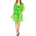 thumbnail image 1 of HAPPY BAY Women's Beach Bikini Sheer Chiffon Cover up V Neck Dress Bathing Suit Swimwear Coverups for Women XL-XXL Solid Plain, Lime Green, 1 of 6