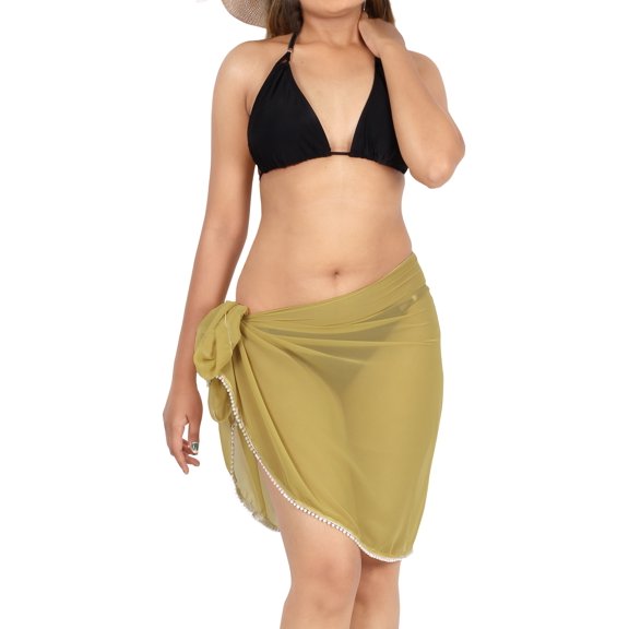 HAPPY BAY Women's Beach Bikini Swimwear Cover up Wrap Skirt Bathing suit Summer Wraps Sarong Swimsuits for Women One Size Short Brown, Solid