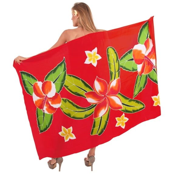 HAPPY BAY Women's Beach Bikini Swimwear Swim Cover up Wrap Skirt Bathing suit Summer Wraps Beachwear Sarong Coverups Swimsuits for Women One Size Hibiscus, Red