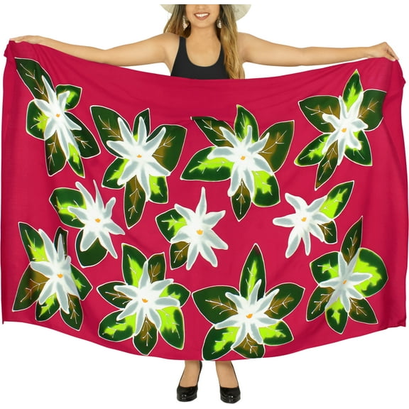 HAPPY BAY Women's Beach Bikini Swimwear Swim Cover up Wrap Skirt Bathing suit Summer Wraps Beachwear Sarong Coverups Swimsuits for Women One Size Red, Hibiscus