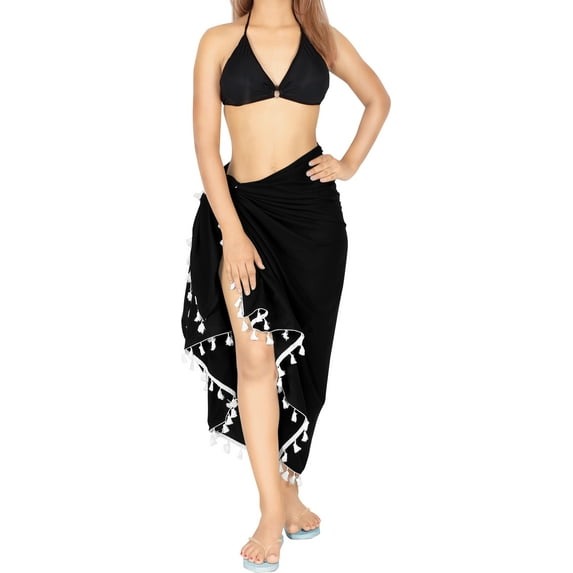 HAPPY BAY Women's Beach Bikini Wraps Sarong Swimwear Cover up Wrap Skirt Bathing suit Swimsuit Pareo for Women One Size Onyx, Solid