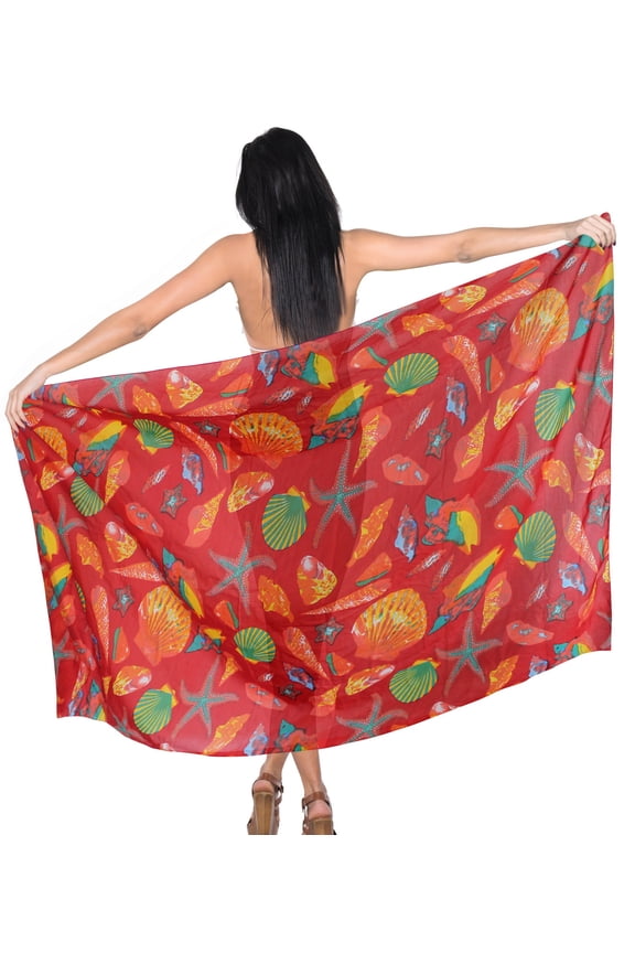 Women's Beach Bikini Wraps Sarong Swimwear Cover up Wrap Skirt Bathing suit Swimsuit Pareo for Women One Size Scarlet, Sea Animals
