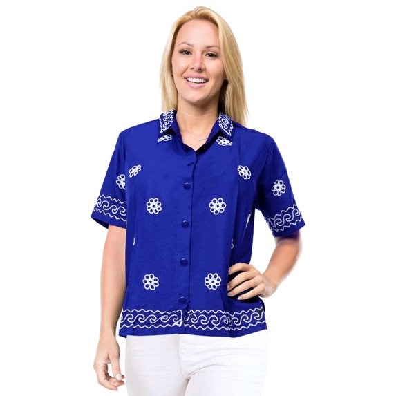 HAPPY BAY Women's Beach Button Down Short-Sleeve Hawaiian Shirt Summer Holidays Bohemian Party Tops Elegant Boho Shirt For Women XXL plus-size Mary Blue_X406