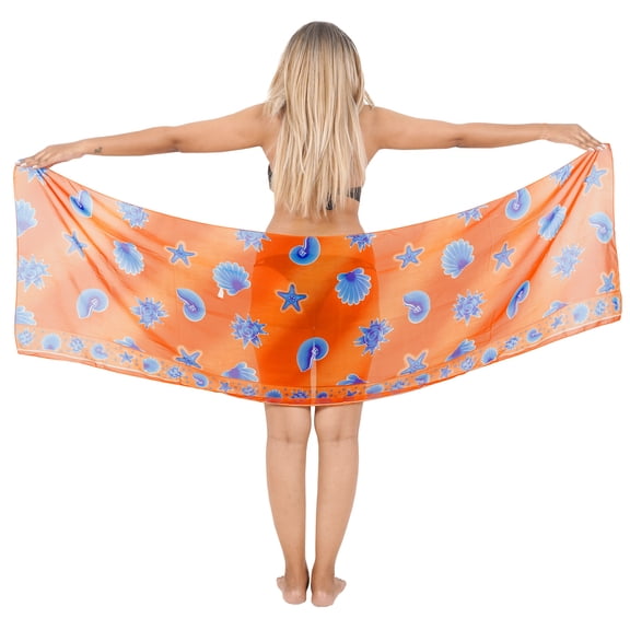 HAPPY BAY Women's Beach Dress Sarongs Swimwear Summer Skirt Cover Ups Long Beachwear Pareos Swim Wrap Sarong for Women One Size Star Fish, Orange