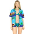 thumbnail image 1 of HAPPY BAY Women's Beach Funny Santa Claus Party Blouse Flamingo Shirt Tops Button Down Hawaiian Christmas Tree Shirts for Women XL Santa Surf, Blue, 1 of 7