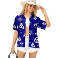 thumbnail image 1 of HAPPY BAY Women's Beach Costumes Blouse Shirt Cute Hawaiian Skull Print Tops Short Sleeve Button Down Holiday Party Shirts for Women XL Cartoon Royal Blue, 1 of 4