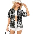 thumbnail image 1 of HAPPY BAY Women's Beach Halloween Costumes Hawaiian Shirt Spooky Skull Graphic Print Blouse Tops Short Sleeve Button Down Holiday Shirts for Women S Allover Skulls Black, 1 of 4