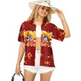 thumbnail image 1 of HAPPY BAY Women's Beach Halloween Costumes Hawaiian Shirt Spooky Skull Print Blouse Tops Short Sleeve Button Down Holiday Party Shirts for Women S Crossbones Blood Red, 1 of 5