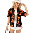 thumbnail image 1 of HAPPY BAY Women's Beach Hawaiian Blouse Tops Hocus Pocus Short Sleeve Button Down Pumpkin Holiday Party Halloween Costumes Shirts for Women XXL Orange Ghost Black, 1 of 3