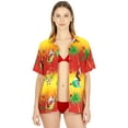thumbnail image 1 of HAPPY BAY Women's Beach Santa Claus Party Blouse Shirt Tops Flamingo Shirts Short Sleeve Hawaiian Christmas Tree shirt for Women L Santa Surf, Orange, 1 of 7