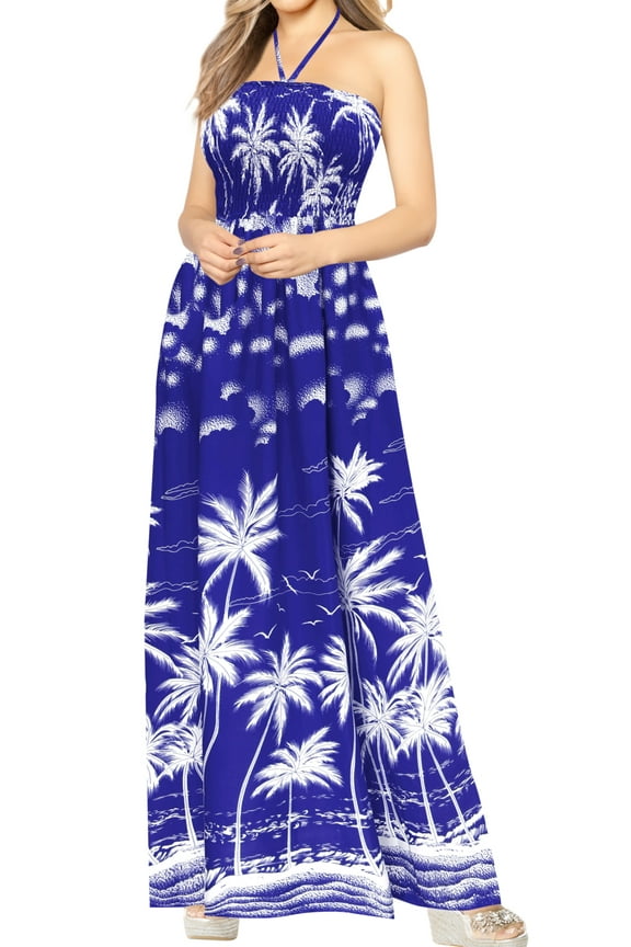 Women's Beach Summer Club Party Tube Top Long Evening Slit Dress Strapless Dresses for Women One Size Cobalt_AB646