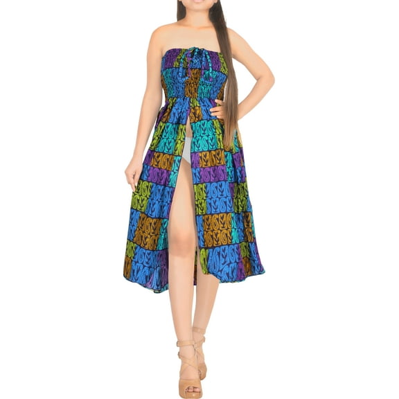 HAPPY BAY Women's Beach Summer Club Party Tube Top Midi Evening Dress Strapless Dresses for Women One Size Lake Blue_AB295