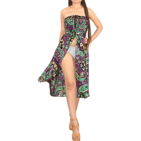 HAPPY BAY Women's Beach Summer Club Party Tube Top Midi Evening Dress Strapless Dresses for Women One Size Violet_AB294