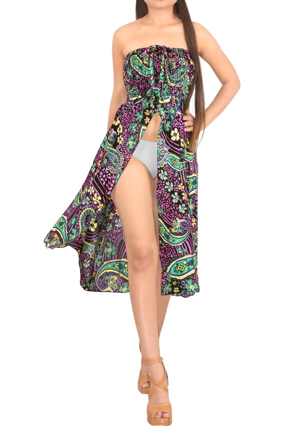 Women's Beach Summer Club Party Tube Top Midi Evening Dress Strapless Dresses for Women One Size Violet_AB294