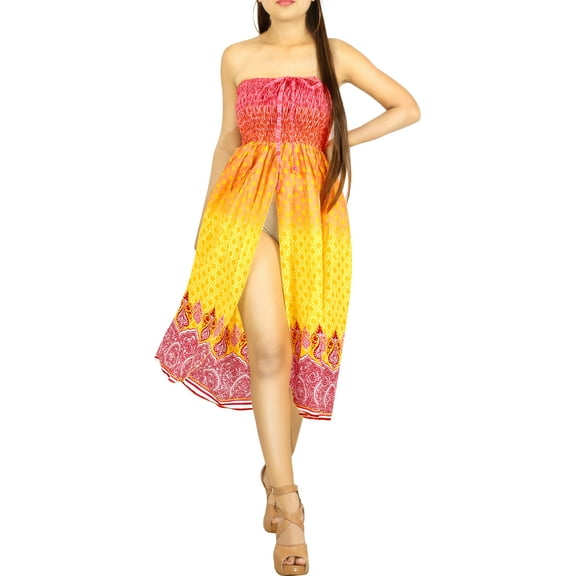 HAPPY BAY Women's Beach Summer Club Party Tube Top Midi Evening Dress Strapless Dresses for Women One Size Yellow_AB290