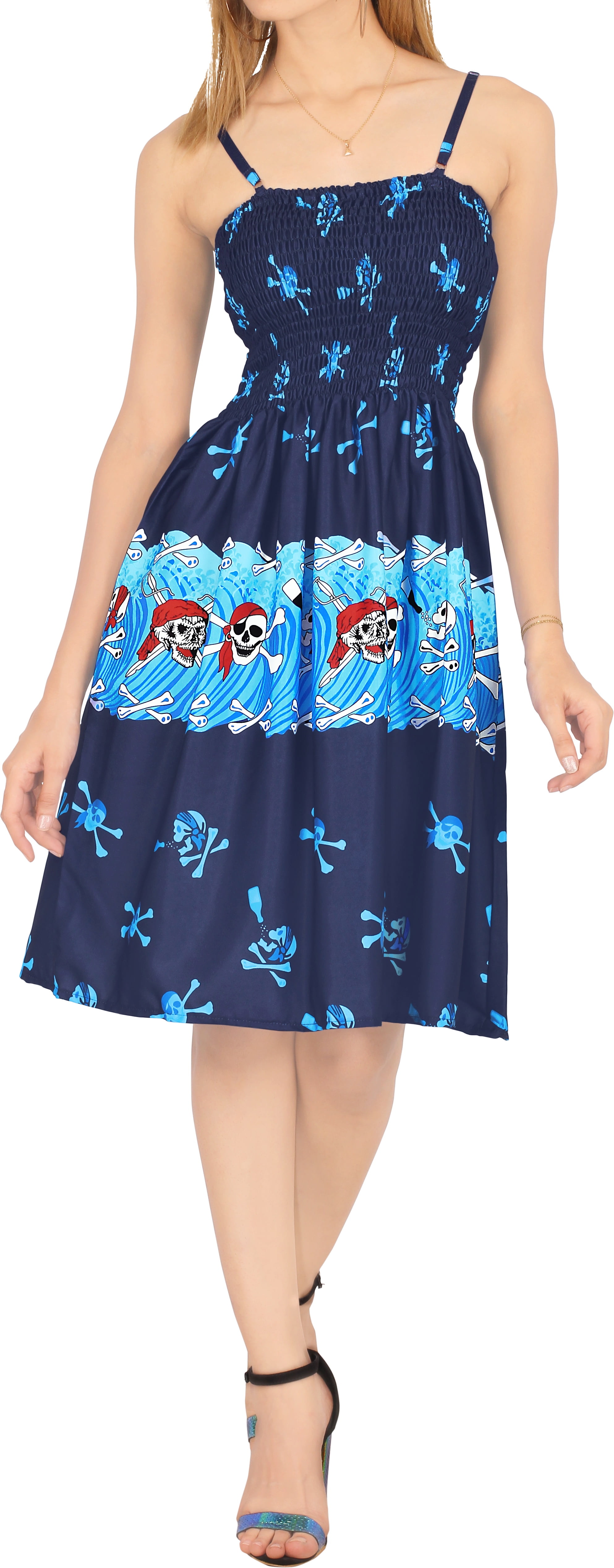 HAPPY BAY Women's Beach Summer Halloween Costumes Evening Party Caribbean Pirate Knee Length Smocked Dress Flowy Elastic Tube Top Dresses for Women One Size Skull Crossbones, Blue - Walmart.com HAPPY BAY Women's Beach Summer Halloween Costumes Evening Party Caribbean Pirate Knee Length Smocked Dress Flowy Elastic Tube Top Dresses for Women One Size Skull Crossbones, Blue - Walmart.com