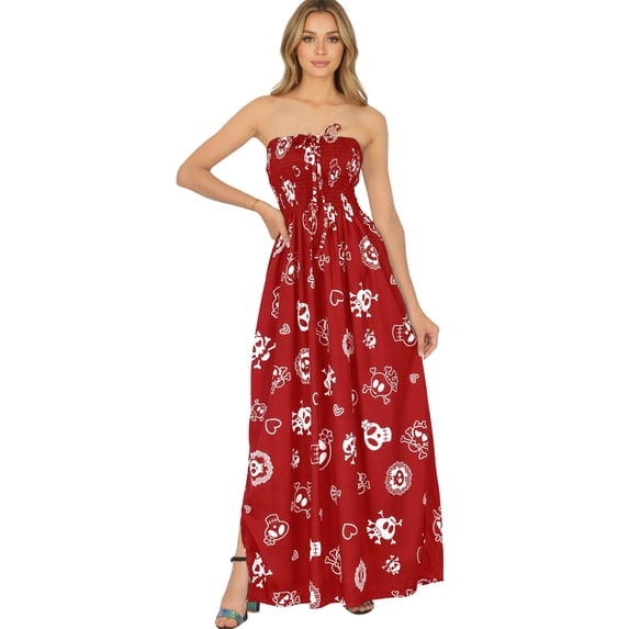 HAPPY BAY Women's Beach Summer Costumes Party Halter Caribbean Pirate Maxi Smocked Dress Elastic Tube Top Sundress for Women One Size Clip Art Skull, Spooky Red