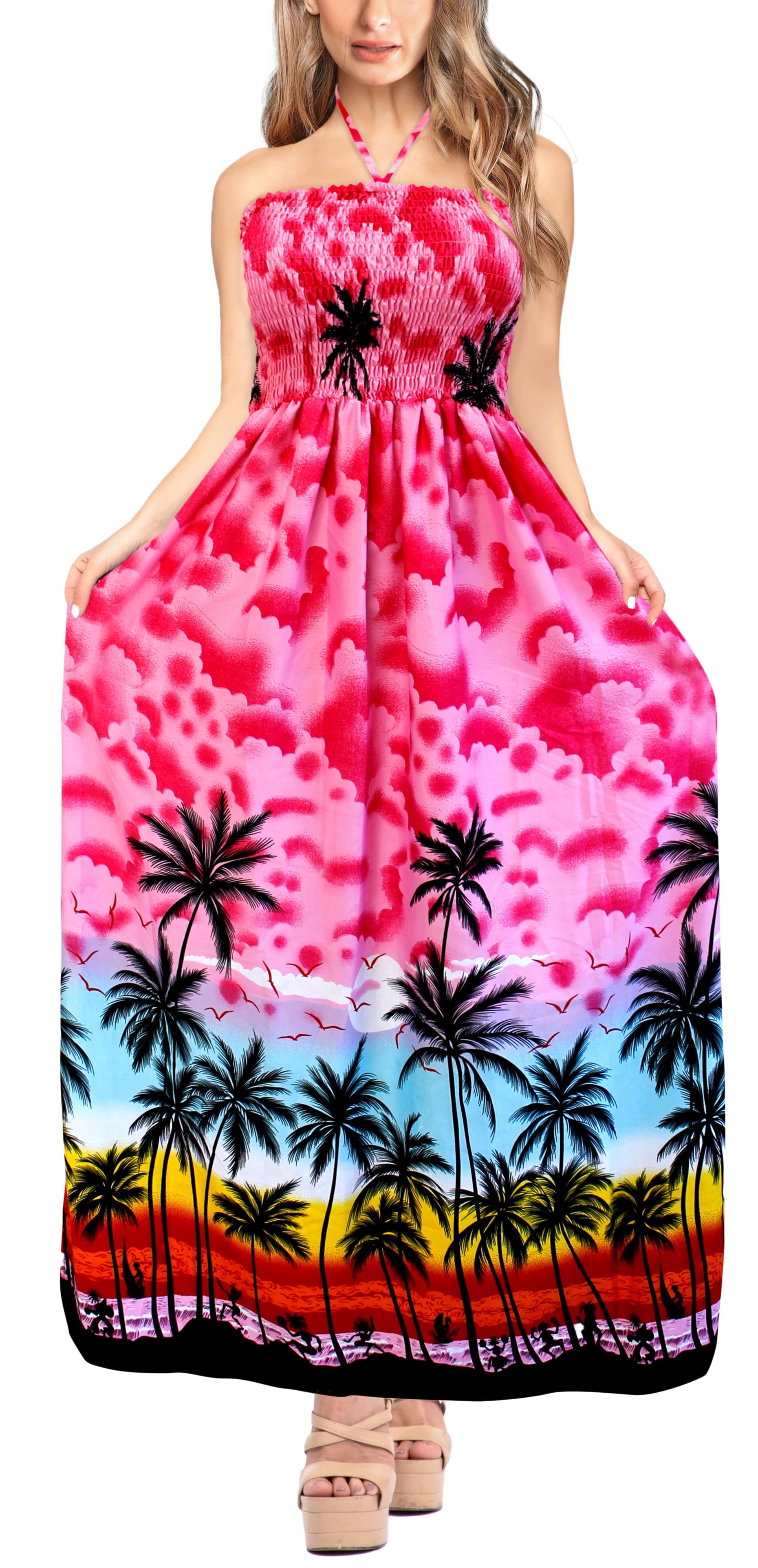 Happy BAY Women's Beach Summer Halter Neck Tube Top Maxi Evening Dress Strapless Dresses for Women One Size Neon Pink_AB179
