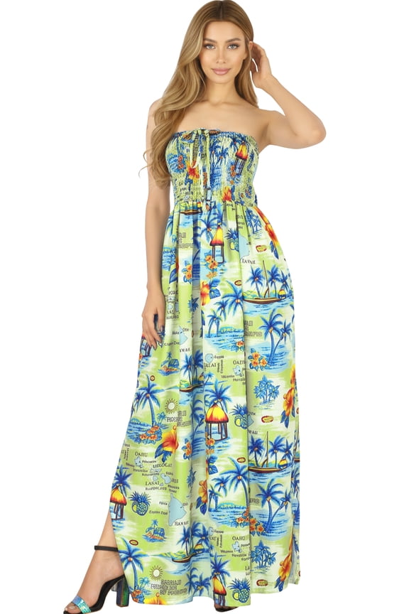 Women's Beach Summer Halter Neck Tube Top Maxi Evening Slit Dress Strapless Dresses for Women One Size Blue, Island