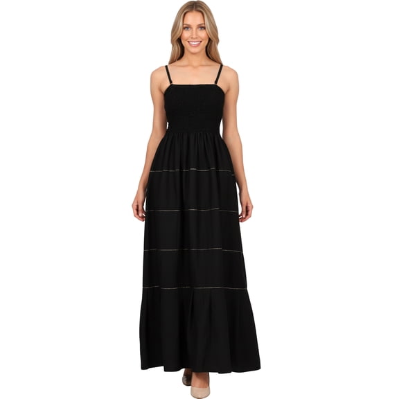 HAPPY BAY Women's Beach Summer Pencil Tube Top Maxi Frill Dress Evening Gown M-L Squid Ink_AB711