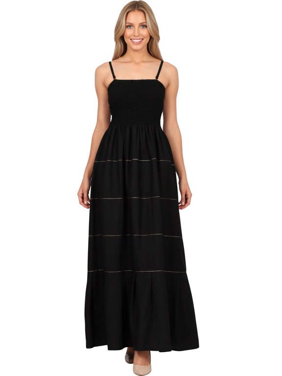 Women's Beach Summer Pencil Tube Top Maxi Frill Dress Evening Gown M-L Squid Ink_AB711