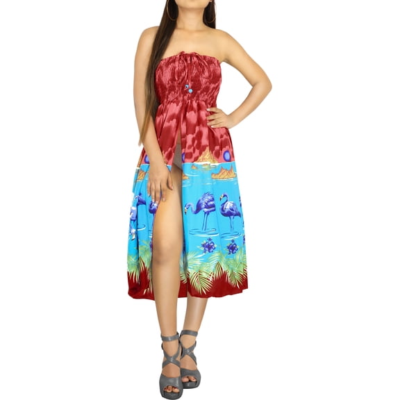 HAPPY BAY Women's Beach Summer Ruffle Tube Top Midi Evening Dress Strapless Dresses for Women One Size Cranberry Tart_AB538