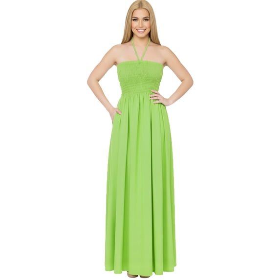 HAPPY BAY Women's Beach Summer Solid Smocked Maxi Evening Slit Dress Casual Tube Top Strapless Dresses for Women One Size Lime, Solid