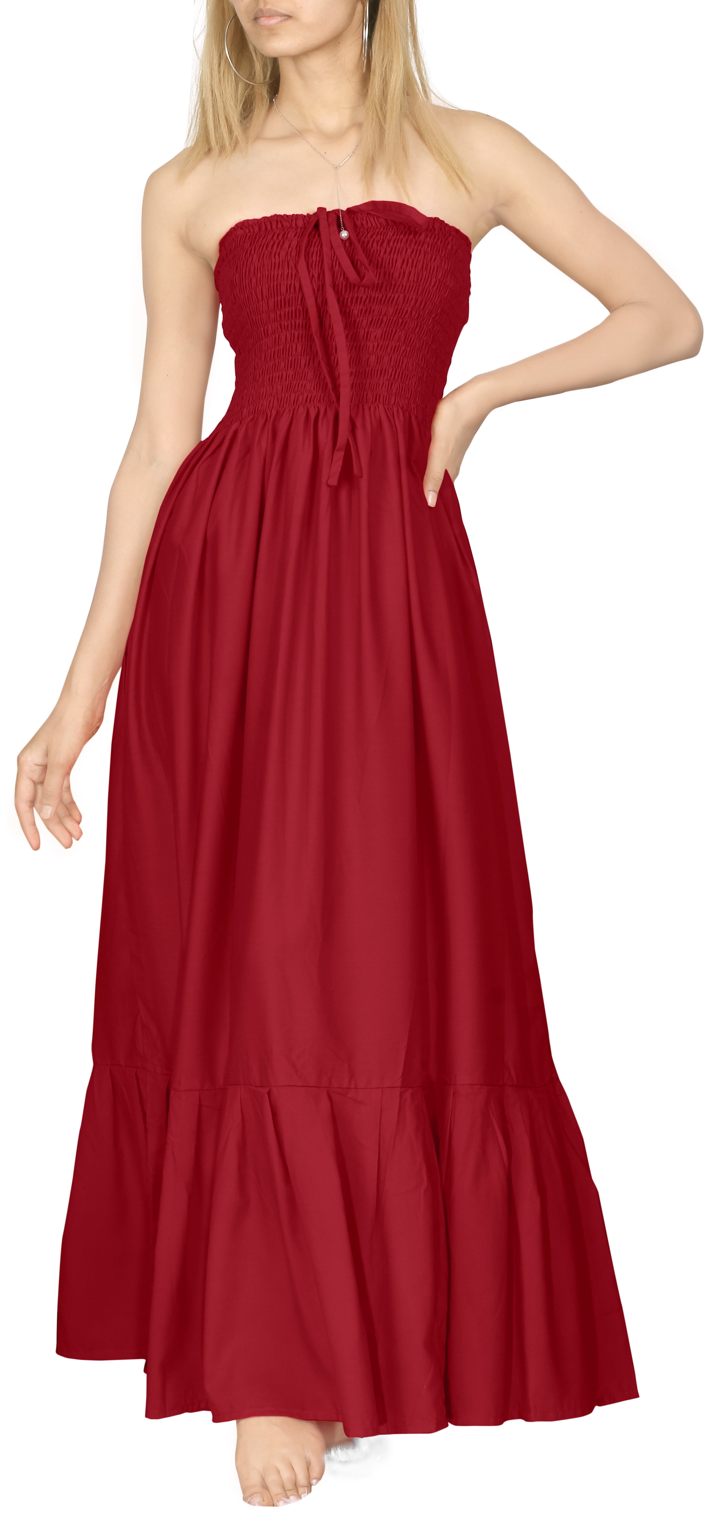 HAPPY BAY Women's Beach Summer Solid Smocked Tube Top Maxi Evening