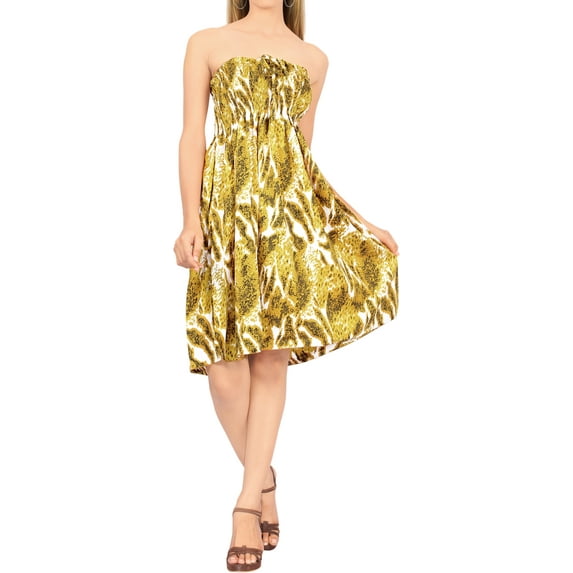HAPPY BAY Women's Beach Summer Tube Top Flowy Evening Dress Strapless Dresses for Women One Size Ginger, Animal Skin