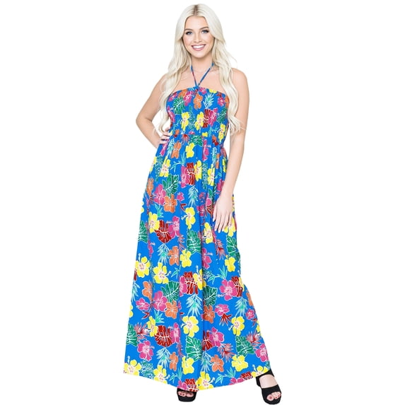 HAPPY BAY Women's Beach Summer Wedding Tube Top Maxi Evening Dress Strapless Dresses for Women One Size Cerulean, Flowers
