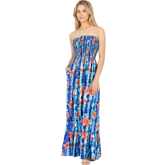 HAPPY BAY Women's Beach Summer Wedding Tube Top Maxi Evening Dress Strapless Dresses for Women One Size Horizon, Floral Stripes