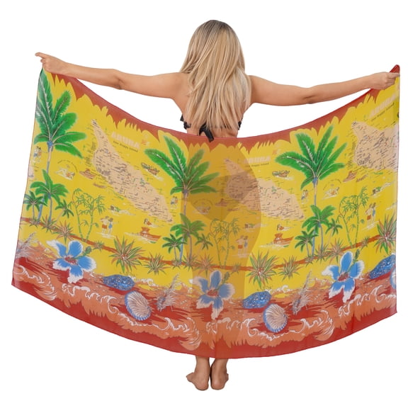 HAPPY BAY Women's Beach Swimwear Cover Up Bikini Wraps Sarong One Size Palm Tree, Yellow