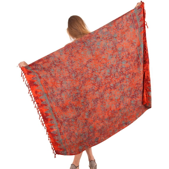 HAPPY BAY Women's Beach Wrap Bikini Swimwear Swim Cover up Skirt Bathing suit Summer Wraps Beachwear Sarong Coverups Swimsuits for Women One Size Orange, Allover Floral