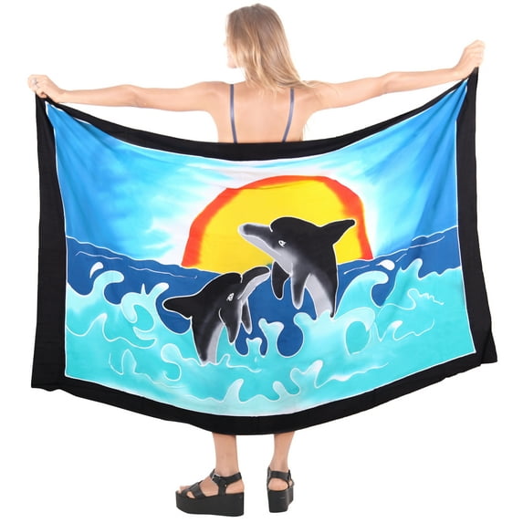 HAPPY BAY Women's Beach Wrap Bikini Wraps Sarong Swimwear Cover up Skirt Bathing suit Swimsuit Pareo Coverups for Women One Size Dolphins, Turquoise