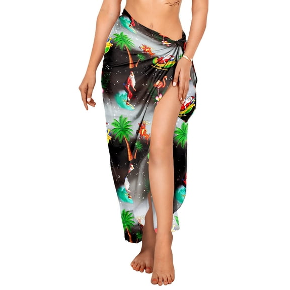 HAPPY BAY Women's Beachwear Beach Santa Sarong Bikini Coverups Wrap Cover Up Wraps Christmas Tree Bathing Suit One Size Grease, Santa Reindeer Sleigh