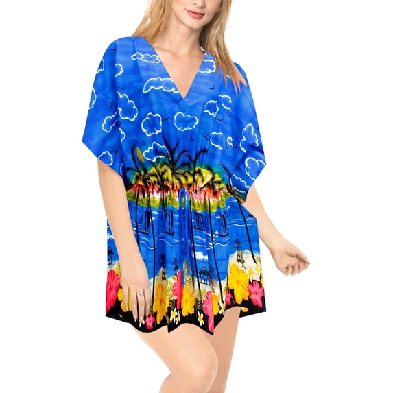 HAPPY BAY Women's Beachwear Plus Size Swimsuit Coverups for Women Summer Swim Beach Dress Cover ups for Swimwear Women Bathing Suit Cover-Up 3X-4X Cobalt, Floral Hibiscus