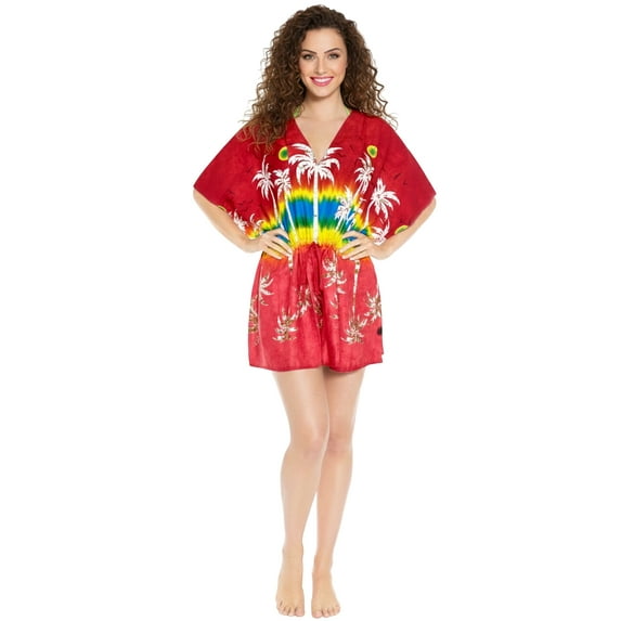 HAPPY BAY Women's Beachwear Plus Size Swimsuit Coverups for Women Summer Swim Beach Dress Cover ups for Swimwear Women Bathing Suit Cover-Up for Women 3X-4X Tart, Palm Tree