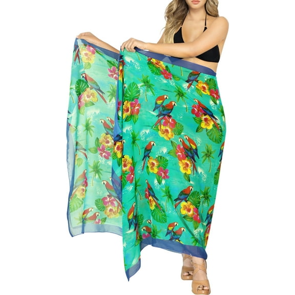 HAPPY BAY Women's Beachwear Sarong Bikini Skirt Swim Cover up Swimwear Summer Wraps Beach Wrap Coverups for Women One Size Shamrock Fern, Parrot Flower