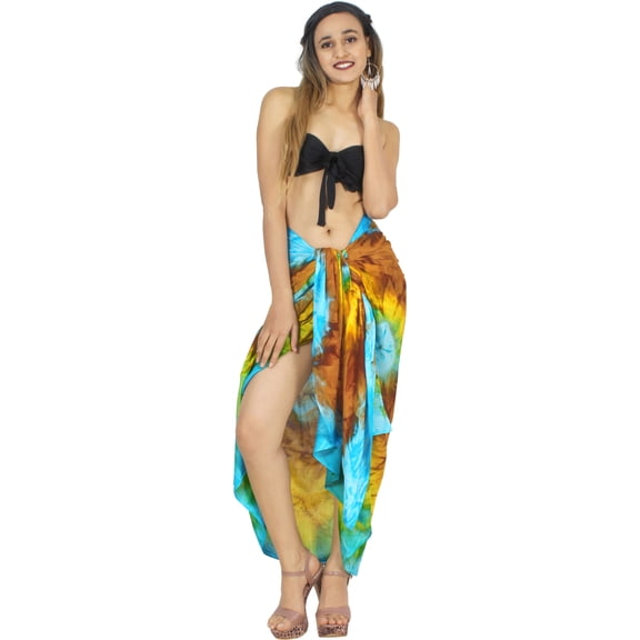 HAPPY BAY Women's Beachwear Sarong Bikini Skirt Swimwear Swim Cover up Bathing suit Swimsuit Summer Wraps Beach Wrap Coverups for Women One Size Colorful Aqua, Tie Dye