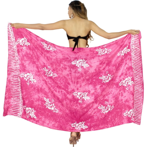 HAPPY BAY Women's Beachwear Sarong Coverups Bikini Skirt Swim Cover up Swimsuit Summer Wraps Bathing suit Swimwear Beach Wrap Skirts for Women One Size Pink, Hibiscus