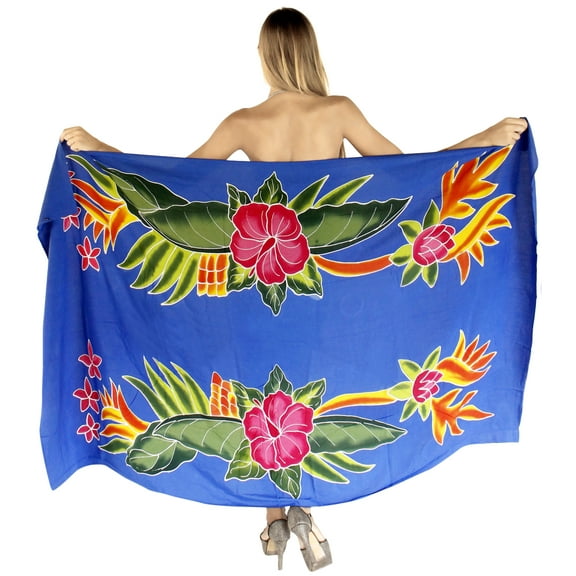 HAPPY BAY Women's Beachwear Sarong Coverups Bikini Skirt Swim Cover up Swimsuit Summer Wraps Bathing suit Swimwear Beach Wrap Skirts for Women One Size Royal, Hibiscus