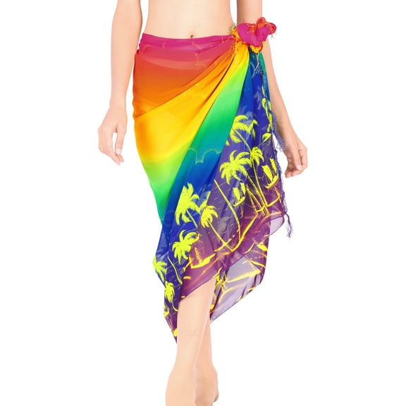 HAPPY BAY Women's Beachwear Sarong Coverups Bikini Skirt Swimsuit Swim Cover up Summer Wraps Swimwear Beach Wrap Skirts for Women One Size Honey, Palm Tree