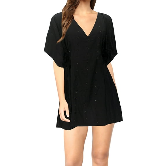 HAPPY BAY Women's Beachwear Summer Bathing Suit Cover ups Mini Beach Dress Robe 1X-2X Copper, Solid