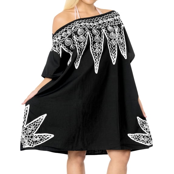 HAPPY BAY Women's Beachwear Summer Bathing Suit Cover ups Short Beach Dress Wear 2X-3X Black, Solid