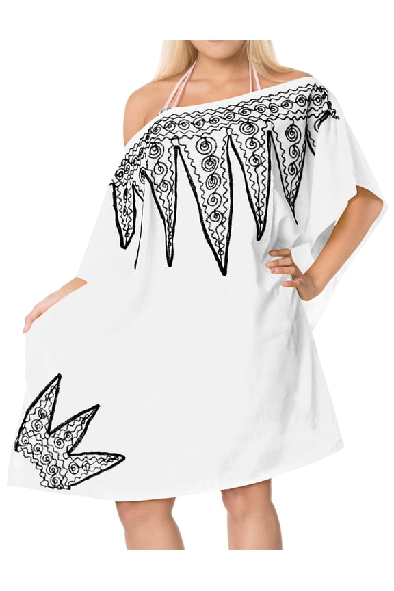 Women's Beachwear Summer Bathing Suit Cover ups Short Beach Dress Wear for Women 2X-3X Pearl_A716