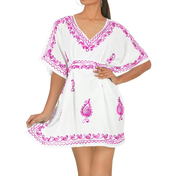 HAPPY BAY Women's Beachwear Summer Bathing Suit Swimwear Cover-up Short Swing Beach Dress for Women 1X-2X Pink, Solid