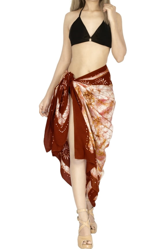 Women's Beachwear Summer Batik Swimsuit Bikini Beach Swim Cover up Pareo Wraps Dashiki Sarong Coverups for Swimwear One Size Orange_L195