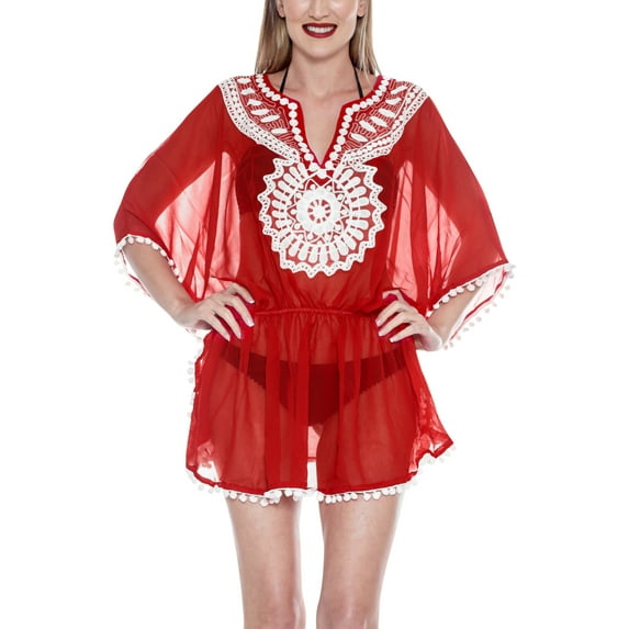 HAPPY BAY Women's Beachwear Summer Beach Dress Plus Size Holiday Bathing Suit Cover-up for Women 2X-3X Red_AC756