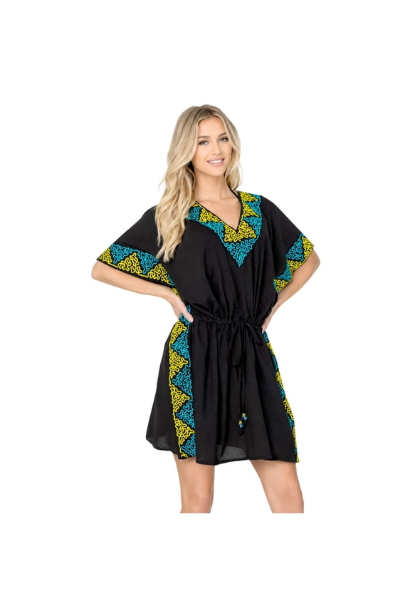 Women's Beachwear Summer Beach Dress Plus Size Holiday Swimsuit Cover ups 3X-4X Jet Black_AC606
